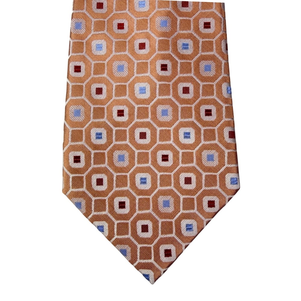 Jones New York Necktie Men's Size Standard 58" Peach Orange 100% Silk Geometric
